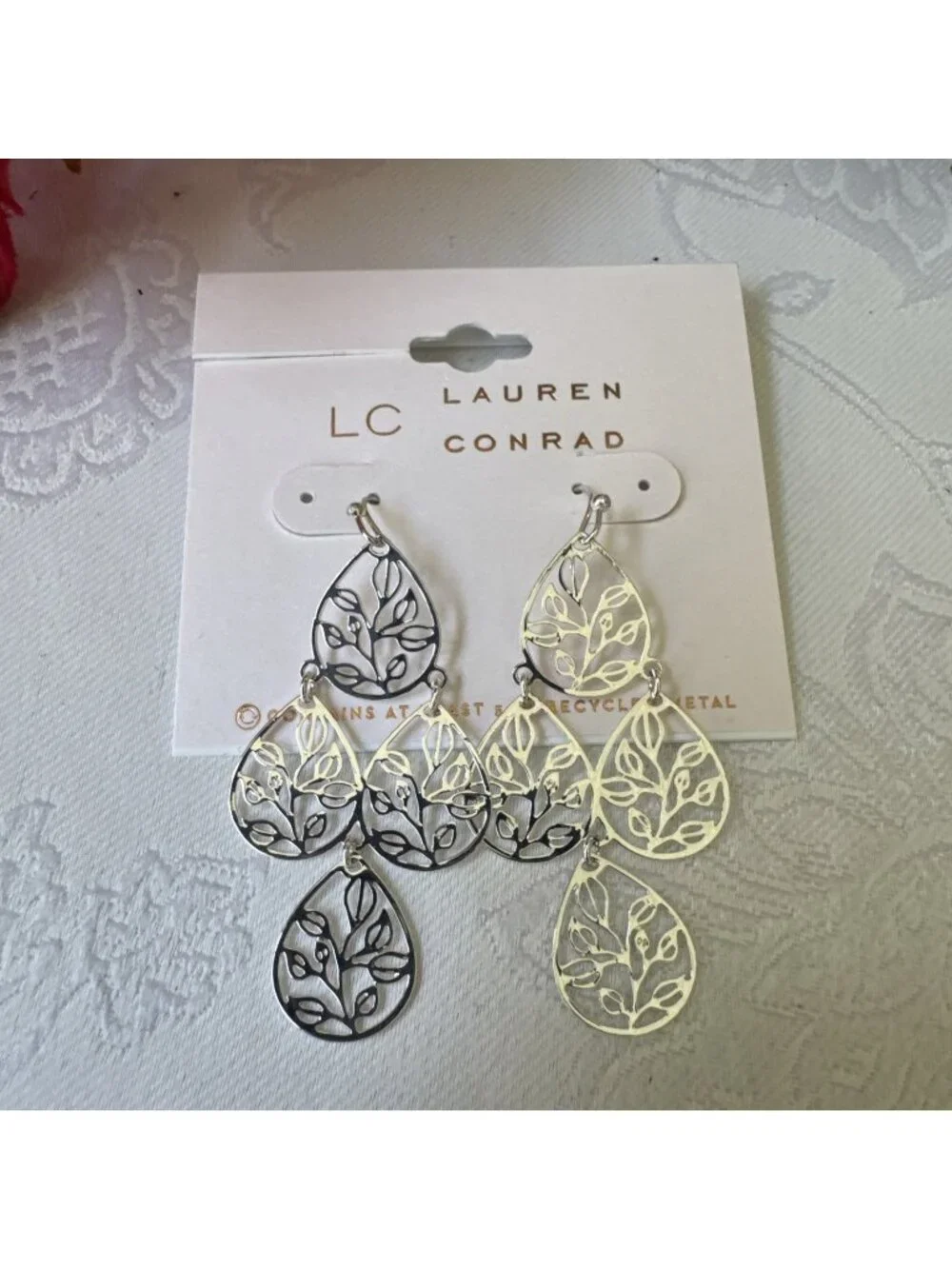 LC Lauren Conrad Earrings Filigree Tree of Life Silver Tone Dangle 2